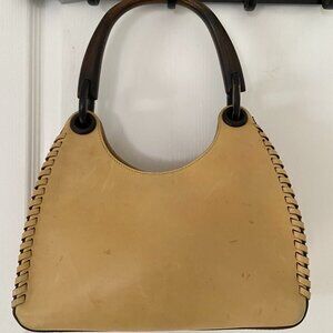 Gucci wood handled, whip stitched, leather handbag